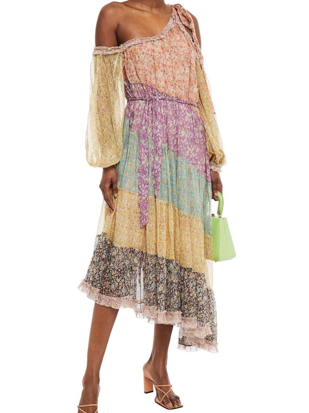 ZIMMERMANN Cold-shoulder floral-print silk-georgette midi dress, AU Size 2